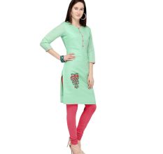 Sea Green Cotton Stitched Satin Fabric Kurtis With Full Cotton Inner