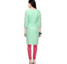 Sea Green Cotton Stitched Satin Fabric Kurtis With Full Cotton Inner