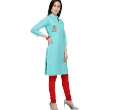 Blue Cotton Stitched Satin Fabric Kurtis With Full Cotton Inner