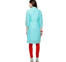 Blue Cotton Stitched Satin Fabric Kurtis With Full Cotton Inner
