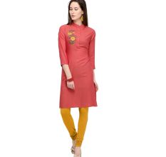 Strawberry Pink Office Wear Stiched Rayon Kurti with Beautiful Embroidery Work