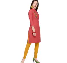 Strawberry Pink Office Wear Stiched Rayon Kurti with Beautiful Embroidery Work