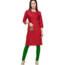 Rasberry Pink Office Wear Stiched Rayon Kurti with Beautiful Embroidery Work
