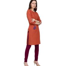 Only Orange Office Wear Stiched Rayon Kurti with Beautiful Embroidery Work