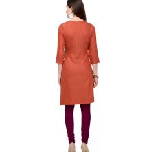 Only Orange Office Wear Stiched Rayon Kurti with Beautiful Embroidery Work