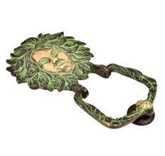 Brass Woman Head Door Knocker Greek God Grape Leafs Around Head