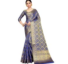 Blue Color Lichi 2 Tone Silk SareeÂ Weaved Saree With Blouse Piece