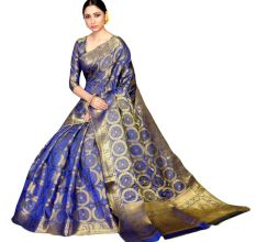 Blue Color Lichi 2 Tone Silk SareeÂ Weaved Saree With Blouse Piece