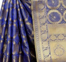 Blue Color Lichi 2 Tone Silk SareeÂ Weaved Saree With Blouse Piece