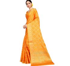 Orange Color Lichi 2 Tone Silk SareeÂ Weaved Saree With Blouse Piece