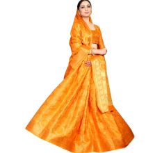 Orange Color Lichi 2 Tone Silk SareeÂ Weaved Saree With Blouse Piece