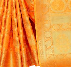 Orange Color Lichi 2 Tone Silk SareeÂ Weaved Saree With Blouse Piece