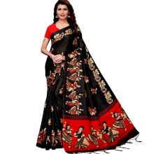 Black Kathak  Women's Khadi Silk Printed Saree With Blouse Piece
