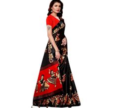 Black Kathak  Women's Khadi Silk Printed Saree With Blouse Piece