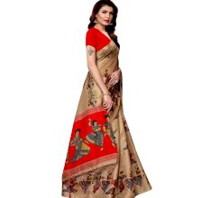 Chiku Beige Kathak Women's Khadi Silk Printed Saree With Blouse Piece