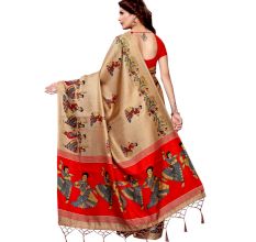Chiku Beige Kathak Women's Khadi Silk Printed Saree With Blouse Piece