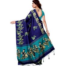 Navy Blue Kathak Women's Khadi Silk Printed Saree With Blouse Piece