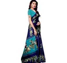 Navy Blue Kathak Women's Khadi Silk Printed Saree With Blouse Piece
