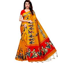 Yellow Kathak Women's Khadi Silk Printed Saree With Blouse Piece
