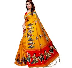 Yellow Kathak Women's Khadi Silk Printed Saree With Blouse Piece