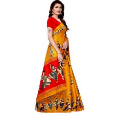 Yellow Kathak Women's Khadi Silk Printed Saree With Blouse Piece