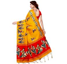 Yellow Kathak Women's Khadi Silk Printed Saree With Blouse Piece