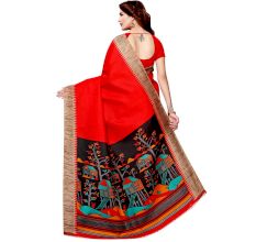 Red Khadi Silk Printed Kalamkari Saree With Tessle And Blouse Piece