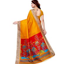 Yellow Khadi Silk Printed Kalamkari Saree With Tessle And Blouse Piece