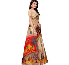 Chiku Beige BaraatÂ Casual Khadi Silk Printed Kalamkari Saree With Blouse Piece Tessle