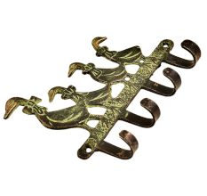 Brass Mother and Baby Geese Wall Hook Key Holder With Green Patina