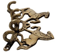 Brass Five Hooks Holder and Hanger with Two Standing Horses