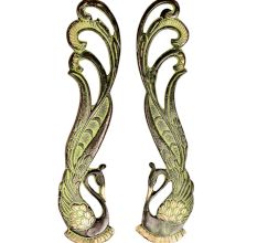 Brass Indian Peacock Door Handles With Green Patina