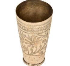 Floral Design Engraved Brass Tall Punjabi Lassi Glass