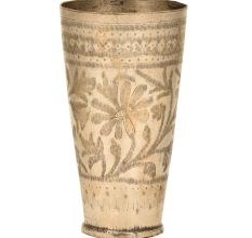 Floral Design Engraved Brass Tall Punjabi Lassi Glass