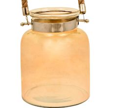 Indian Home Decoration Clear Glass Hurricane Candle Lantern with Rope Loop for Hanging