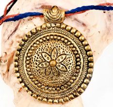 Round Aluminium Metal With Floral And Embossed Border Pendant Necklace