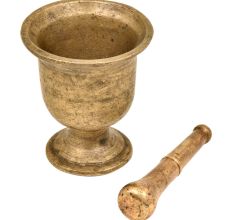 Footed Urn Shaped Solid Brass Mortar and Pestle