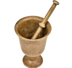 Rare Footed Brass Mortar And Pestle Medicine