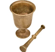 Rare Footed Brass Mortar And Pestle Medicine
