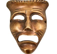 Brass Tragedy Theater Mask Wall HangingÂ With Tiny Expression Lines