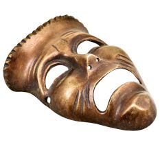 Brass Tragedy Theater Mask Wall HangingÂ With Tiny Expression Lines