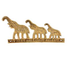 Golden Brass Tribal Elephant With Trunk Up Wall Hanging Brass Hooks
