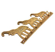 Golden Brass Tribal Elephant With Trunk Up Wall Hanging Brass Hooks