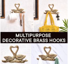 Two Golden  Brass Swan with 4 Hooks Crafted Key Holder