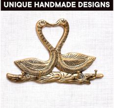 Two Golden  Brass Swan with 4 Hooks Crafted Key Holder