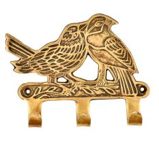 Two Brass Robbins on a Branch Bird with three Hooks