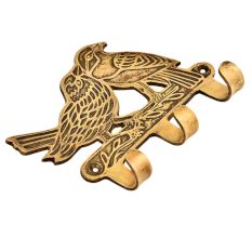 Two Brass Robbins on a Branch Bird with three Hooks