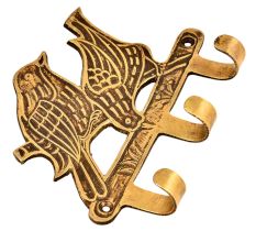 Hand Crafted Two Brass Birds With Three Wall Hooks
