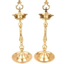Traditional Karaikudi Vilakku  Brass (Pair) Oil Lamps