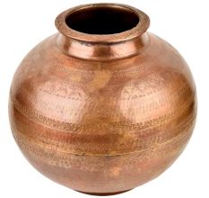 Simple Engraved Brass Bulbous Copper Finish Holy Water Pot